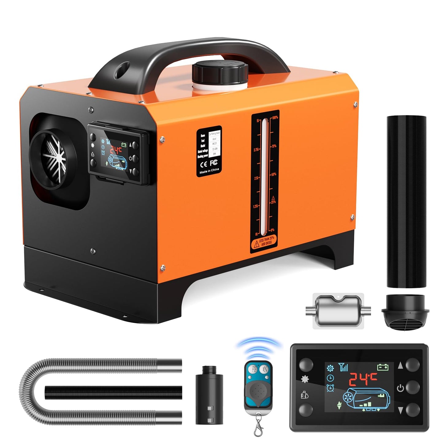 Portable 12V Diesel Heater, Diesel Heaters for Campers, Diesel Air Heater with Remote Control, 1.32 Gal Fuel Tank, Visible Fuel Level, Fast Heating for RV, Truck, Boat, Camper, Car