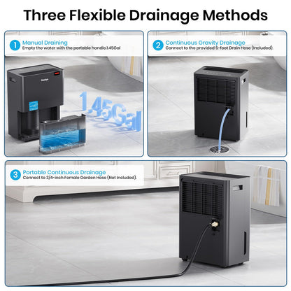 Gasbye 4500 Sq.Ft. 2026 Energy Star Dehumidifier for Basement with Drain Hose, Max 75 Pints/D Dehumidifier for Large Room, [43dB Quiet Compressor], Easy Drainage, Auto-restart, Black