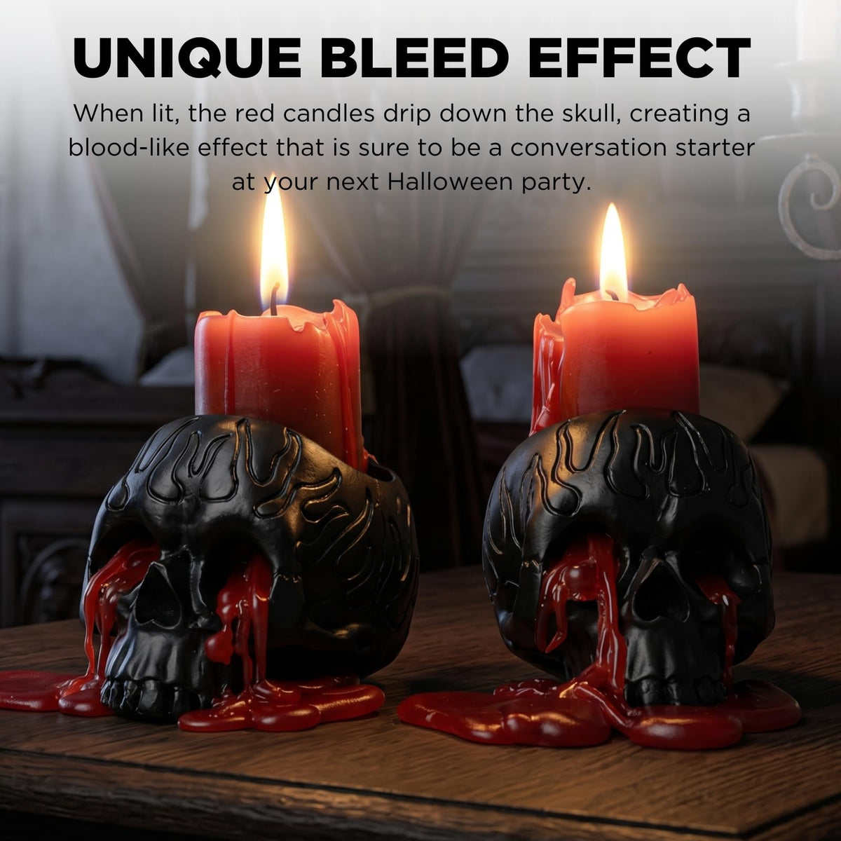 Skull Blood Candles 2 Pack - Bleeding Dripping Red Wax, Skeleton Reversing Skul Candle, Magic Skulls Candlestick Spooky Gothic Bar Decoration - 3.54 x 2.56 x 2.36-8 Hour Burn Time - Gute
