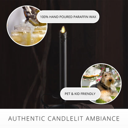 Luminara Black Single Wax Drip Flameless Candle Tapers (1 x 9.5 inch), Moving Flame LED Candle Unscented Real Wax with Dripped Top Timer Function, Table, Mantel, Holiday Decoration