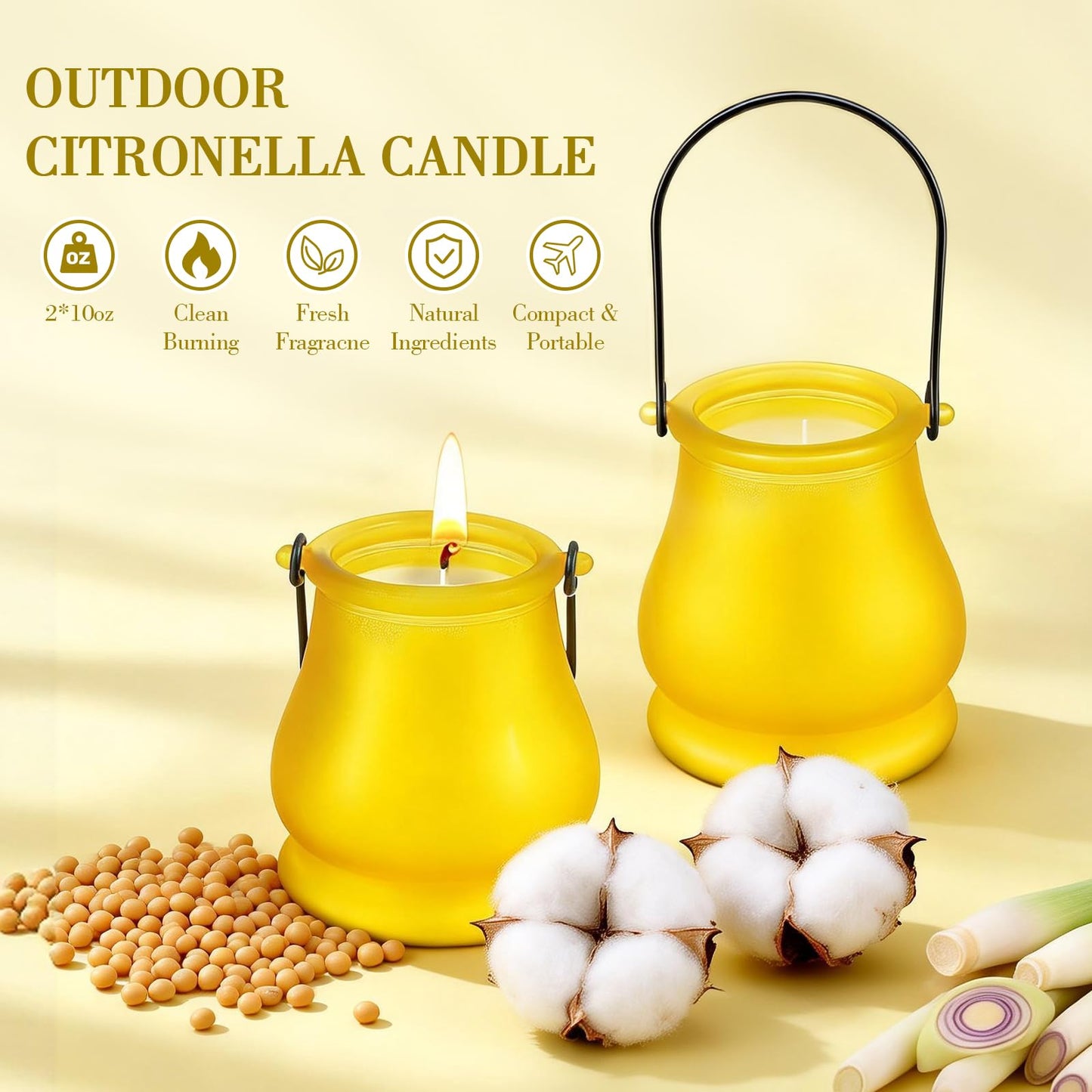 Citronella Candles Outdoor, 2 Pack 20oz Soy Wax Large Citronella Candles, 120 Hours Long Lasting Lemongrass Jar Candles Lantern for Patio Garden Camping Balcony Backyard Home, Summer Gift
