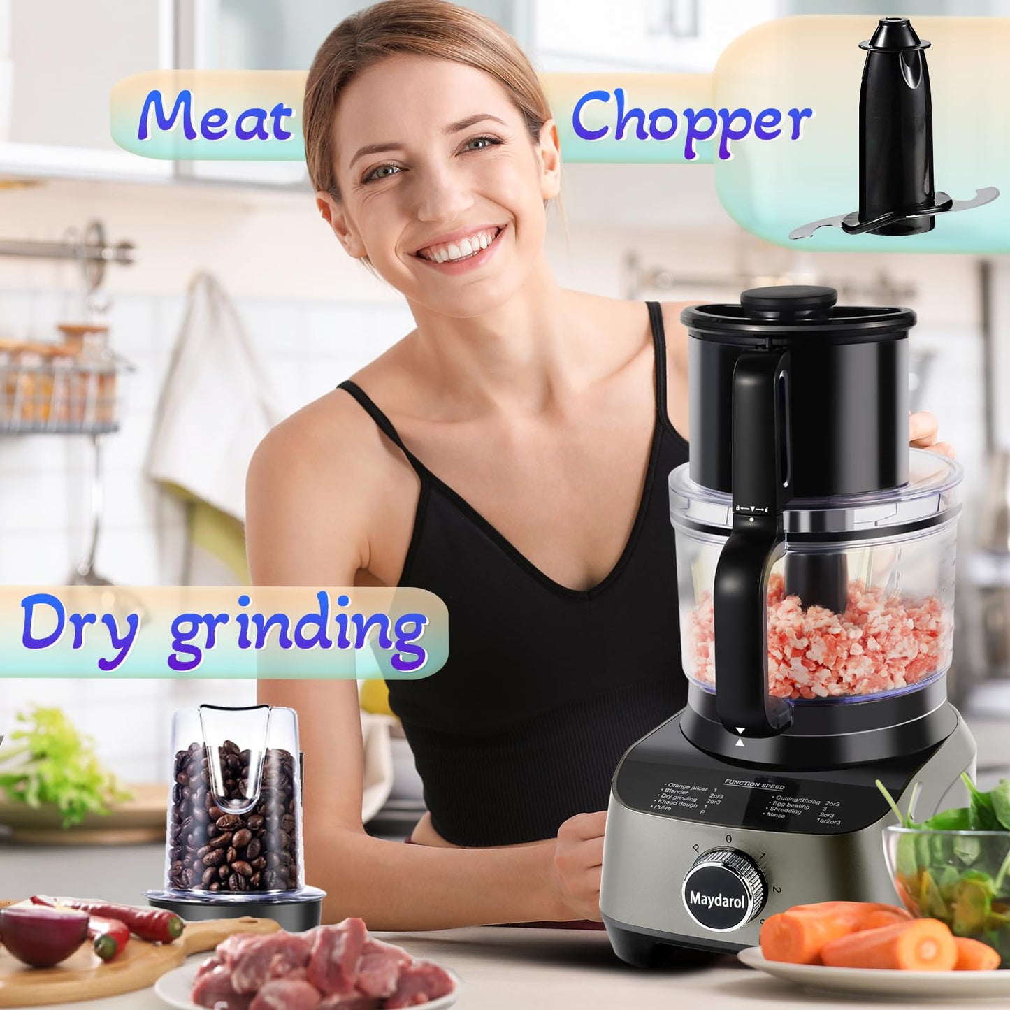 11 in 1 Food Processor Blender Combo,51oz Juice Blender, large Chute 14cup Food Processor,blenders kitchen for Chopping/Mixing/Mincing/Slicing/Shredding/Purees & Dough, safety lock 600W