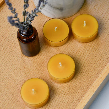 DEYBBY Natural Beeswax Tea Candles 10 Pack, Unscented Beeswax Tealight Candles Bulk, 4 Hours Small Tealights in Clear Cup for Home Decoration Emergency Spa Relaxation