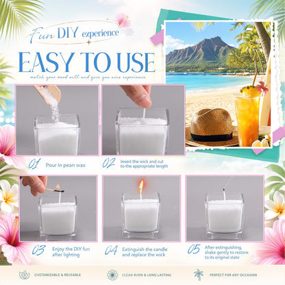 MTLEE Pearled Candle 2.2 Lb/35oz Hawaiian Flavor Scented Sand Candle Kit Include 50 Wicks, Bow Gift Box, Spoon Reusable Pearled Wax, Gifts for Women Girls Teacher Birthday DIY Home Kit