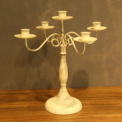 BEIJIALY 5 Arms Cast Iron Candlestick Holders, Metal Candelabra Rustproof Dampproof Iron Candle Holder Decorative Luxurious Candlestick Holder for Weeding Hotel