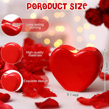 Vesici Valentine's Day Heart Candle Roses Scented Ceramic Love Heart Shape Candle Romantic Soy Wax Decor Holder Aromatherapy Candles for Valentines Day Anniversary Birthday Decor Gift (Red)