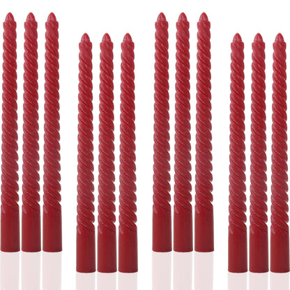 LPUSA Burgundy Taper Candles Red Spiral Candle Sticks,Unscented Dripless Long Candlesticks for Christmas Holiday,Wedding and Fall Decoration,10inch,12 Pack,E