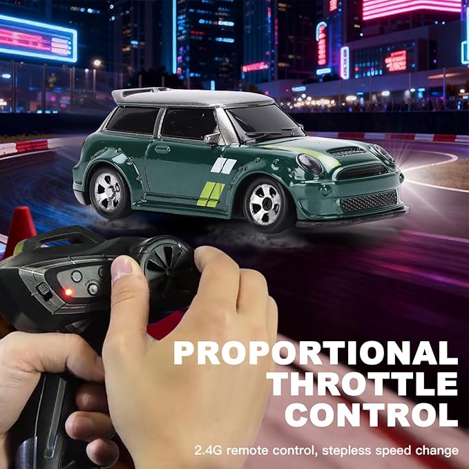 1:64 Scale Mini RC Drift Car 2.4GHz 4WD Desktop RC Drift Car Handheld Racing Mini Vehicle with LED Lights Speed Switching Racing Sport Toy for Adults Teens (Green)