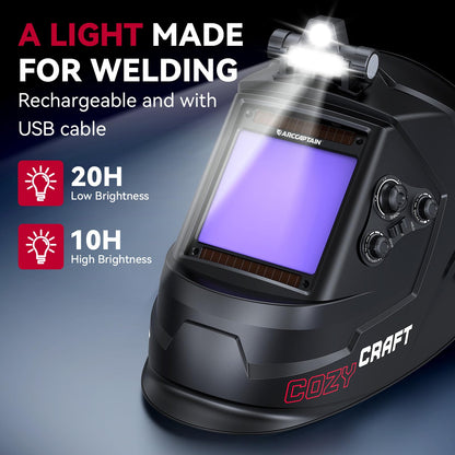 ARCCAPTAIN 55A Plasma Cutter, Non-Touch Pilot Arc High-Frequency Plasma Cutting Machine + ARCCAPTAIN Large View 3.94" x 3.66" True Color Auto Darkening Welding Helmet with Light