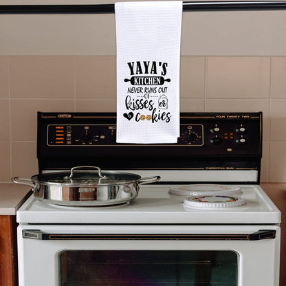 POFULL Yaya Gift Grandma Mother's Day Gift Yaya's Kitchen Never Runs Out of Kisses and Cookies Dish Towel (Yaya towel)