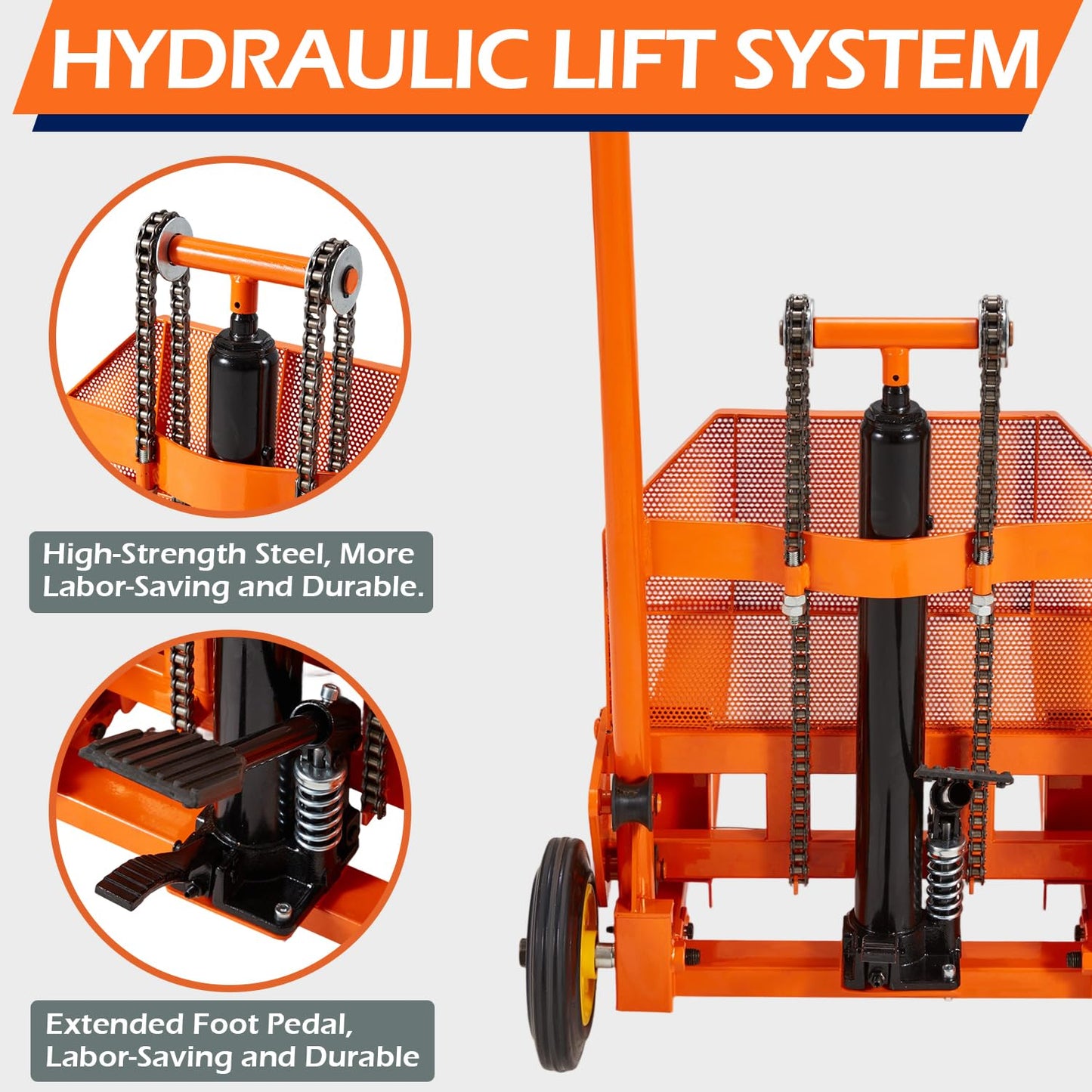 AECOJOY Hydraulic Lift Winch Stacker, Material Lift Table Cart 500 Lbs Capacity, 32" Max Lift Height, Pallet Truck Jack with Lockable Swivel Casters – Ideal for Warehouse, Workshop and Garage Use