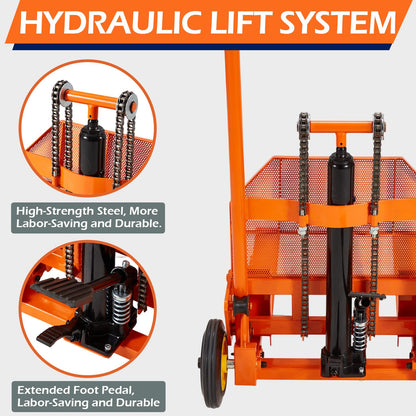 AECOJOY Hydraulic Lift Winch Stacker, Material Lift Table Cart 500 Lbs Capacity, 32" Max Lift Height, Pallet Truck Jack with Lockable Swivel Casters – Ideal for Warehouse, Workshop and Garage Use