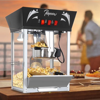 Popcorn Maker Machine,12 Ounce Kettle Stainless Steel Commercial Popcorn Machine with Tempered Glass,Warming Deck, 900W Countertop Popcorn Popper for Parties (Black, 12 Ounce)