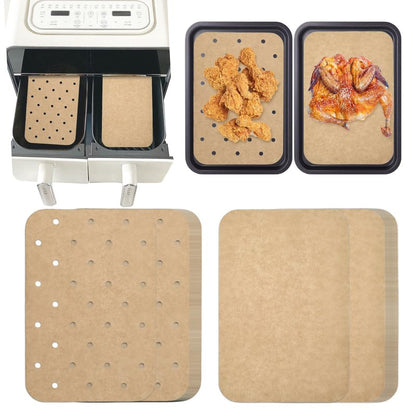 200 Sheets Air Fryer Liners Disposable Parchment Paper Compatible with Ninja Dual Foodi Air Fryer Toaster Ovens Rectangular Non-Stick Perforated Parchment Paper Double Basket for Air Fryer Accessories