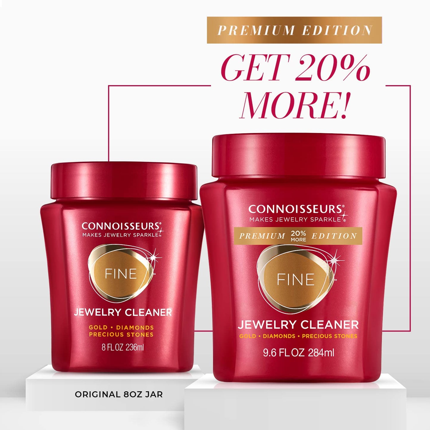 Connoisseurs Premium Edition Fine Jewelry Cleaner Solution for Gold, Diamonds, Platinum, and Gemstones - 9.6 fl oz - Restores Brilliance in Seconds