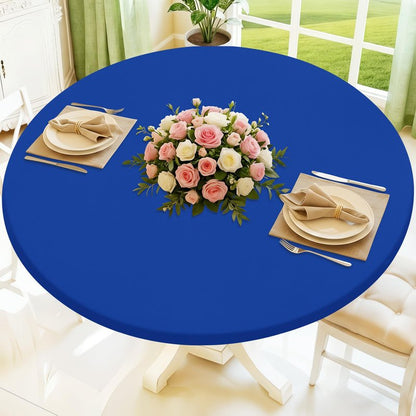 Moosfor Round Spandex Tablecloth, Elastic Fitted Waterproof Tablecloths for 25"-30" Tables, Stretch Washable Picnic Table Cover for Camping, Dining, Indoor and Outdoor, Blue
