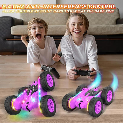 Remote Control Car Rc Cars Stunt RC Car Toys New Upgraded Strip Lights and Headlights Girl Toys Double-Sided 360° Rotating 4WD Drift Truck for Boys Girls Birthday Gift (Purple)
