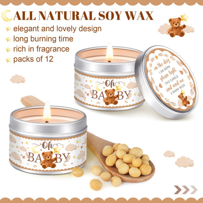 Funtery 12 Pcs Baby Shower Party Favors for Guests Baby Shower Candles Lavender Scented Candle Rustic Tealights Candles Gender Reveal Return Gifts(Bear)