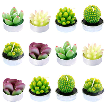 Swpeet 12Pcs Decorative Succulent Cactus Tealight Candles Kit, Cute Smokeless Succulent Plants Perfect for Candles Festival Wedding Props and House-Warming Party (N0.6-Candle)