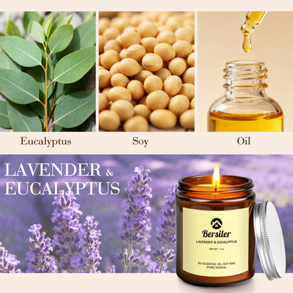 Bersiler Aromatherapy Candles, Scented Candles, 7OZ Lavender Eucalyptus Candles Stress Relief and Relax for Home & Bedroom Gift for Women Birthday Christmas, Soy Wax Candle