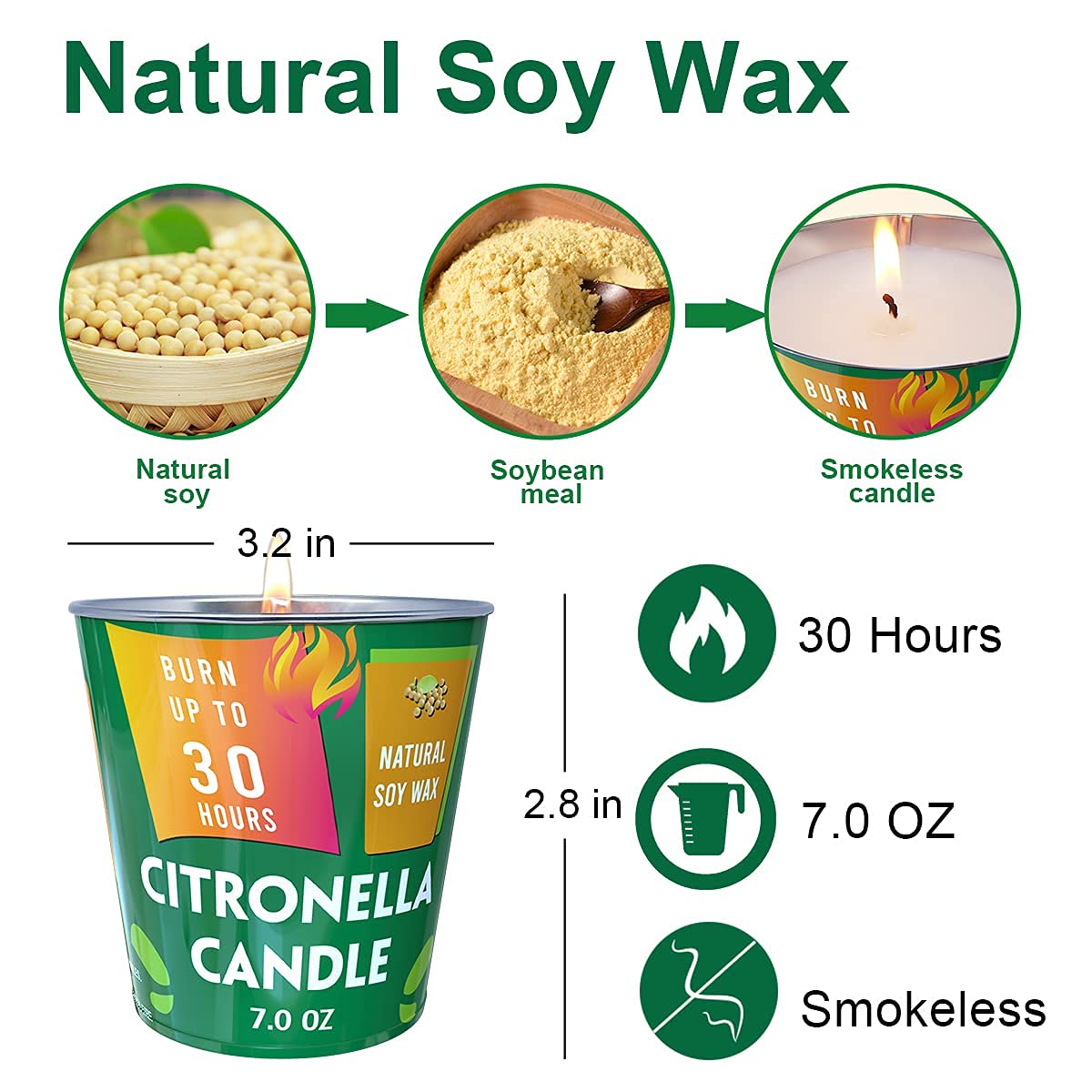 Patio Citronella Candles Outdoor, 4 Packs Natural Soy Wax Fly Off Candles for Summer Porch Home Outside Camping Picnic,120 Hours Burn