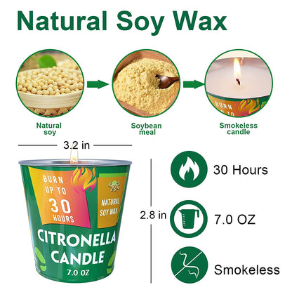Patio Citronella Candles Outdoor, 4 Packs Natural Soy Wax Fly Off Candles for Summer Porch Home Outside Camping Picnic,120 Hours Burn
