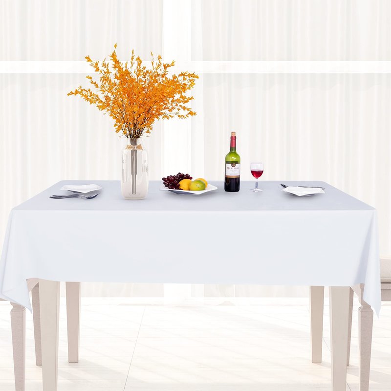 sancua 100% Waterproof Rectangle PVC Tablecloth - 60 x 120 Inch - Oil Proof Spill Proof Vinyl Table Cloth, Wipe Clean Table Cover for Dining Tables, Buffet Parties and Camping, White