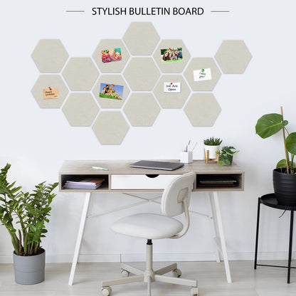 BXI Large Hexagon Felt Bulletin Board - 14.2 X 12.3 X 0.4 Inches 6 Pcs Self-Adhesive Poster Cork Board 30 Push Pins, Pin Tiles Display Vision Board, Photo Picture Panels for Home Office Classroom