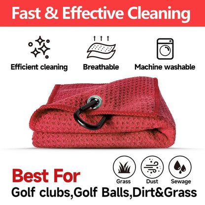 Solvora 3 Pack Golf Towels - 16"x24" Tri-Fold Waffle Microfiber Golf Towel for Golf Bag/Golf Cart, Heavy-Duty Carabiner & Ultra Absorbent Fabric to Wipe Sand, Mud & Sweat (Black/Grey/Red)