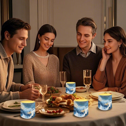 Merkmak Blue Marble Flameless Candles with Remote and Timer Candles Battery Operated LED Pillar Tea Lights for Home Decoration