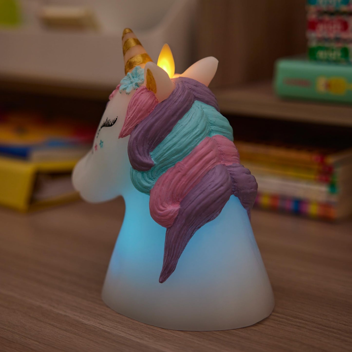 Luminara Flameless Unicorn Figural Color Changing LED Candle, 6.3" x 6.7", Battery Operated w/ 18 Button Remote Control, Real Wax, Unscented Safe