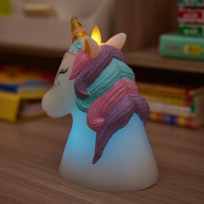 Luminara Flameless Unicorn Figural Color Changing LED Candle, 6.3" x 6.7", Battery Operated w/ 18 Button Remote Control, Real Wax, Unscented Safe