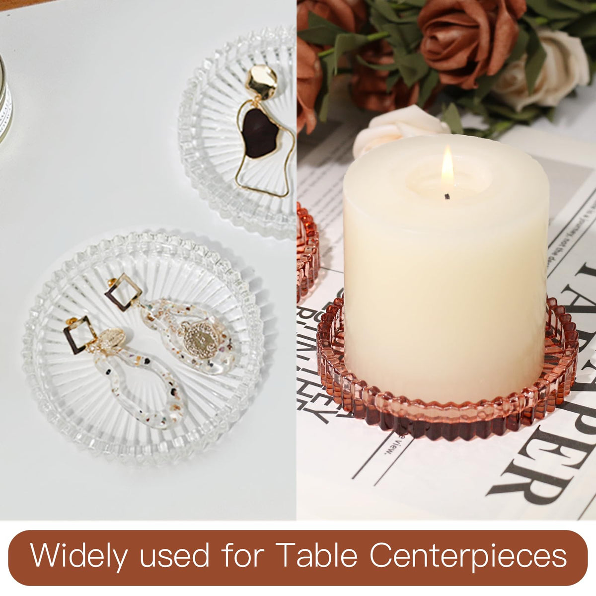 CHOCSTAY Glass Pillar Candle Holder, 4" Candle Plates Set of 6, Glass Candle Holders for Wedding, Party, Holiday, Home Decor, Table Centerpiece