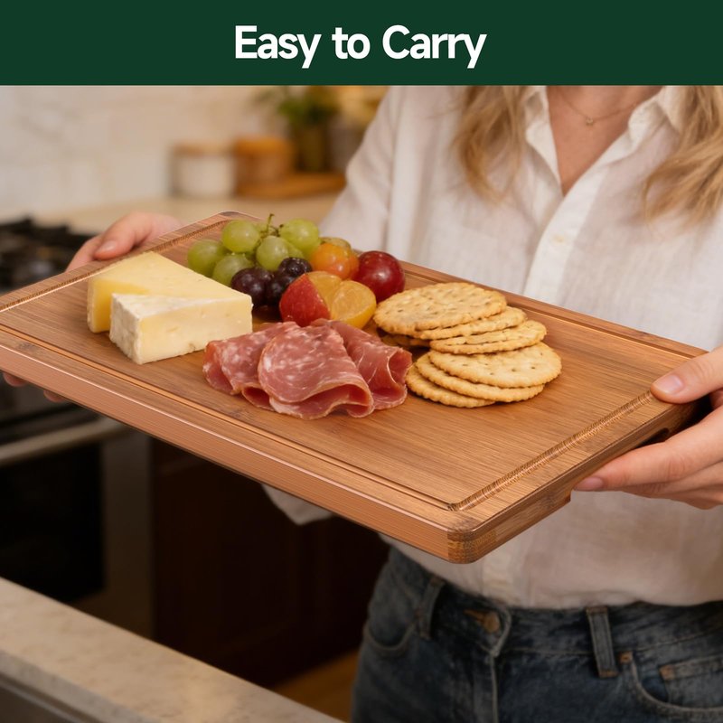 Zeawec 3-Piece Set Bamboo Cutting Board for Kitchen - Crack-Resistant Wood Chopping Boards with Deep Juice Grooves, Pre-Oiled Butcher Block for Meat, Vegetables & Cheese, Carbonized