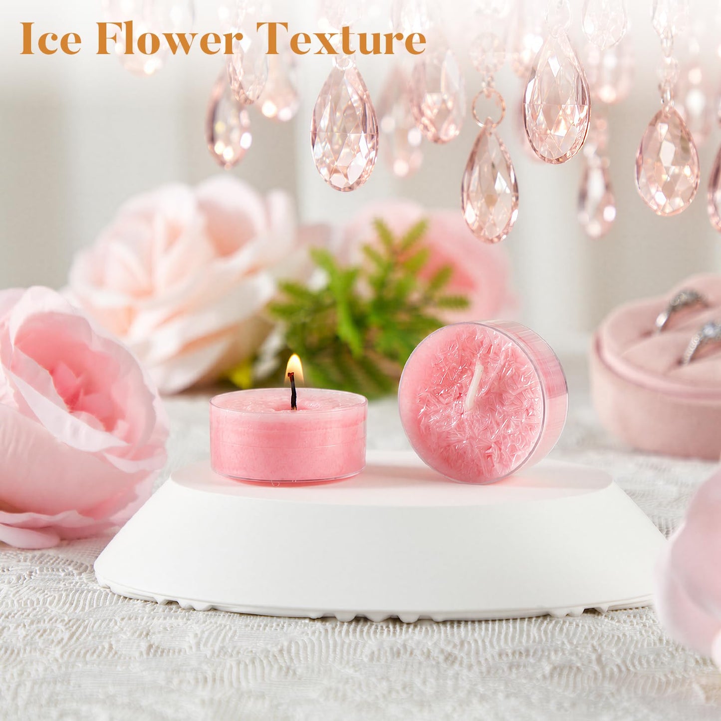 Ashlux Unscented Palm Tea Lights Candles, 16 Packs with Ice Flower Texture
