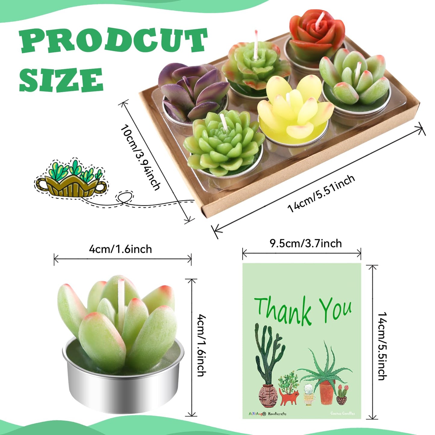 AIXIANG 12Pcs Cactus Candles Succulent Ornaments Candles, Wedding Favors for Guests, Bridal Shower Favors, Baby Shower Favors, Christmas Gifts