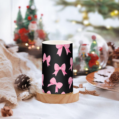 ALAZA Pink Bow Black I Flameless Candles Flickering LED Candles with Remote Timer Battery Operated Pillar Candles Set of 2 for Dinner Holiday Decor