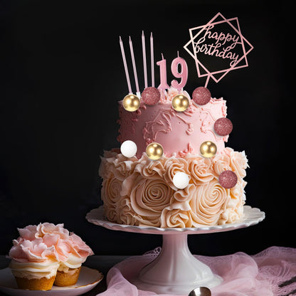 Yerliker 34 Pcs Happy Birthday Cake Toppers Decorations Birthday Candles DIY Cake Decor for Men Women Wedding Anniversary(Dusty Pink)