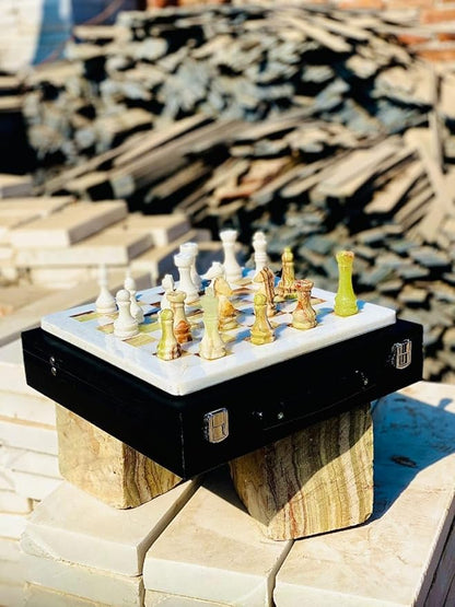 Marble Chess Set Handmade Onyx Full Chess Game Set.Comes in Rexine Box Packaging. Perfect for Gifting (White Green)