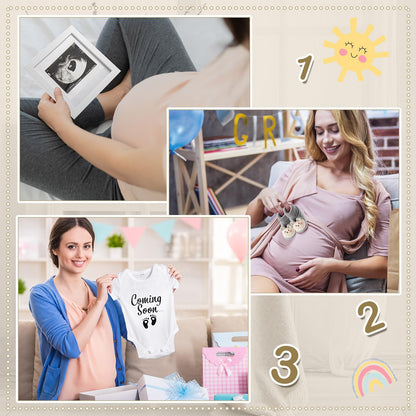 Canlierr 9 Pcs Pregnancy Announcement Set Pregnancy Reveal Ideas Felt Letter Board Baby Bodysuit Booties Photo Frame Bear Plush Wood Blocks for Coming Soon Baby Announcement(White)