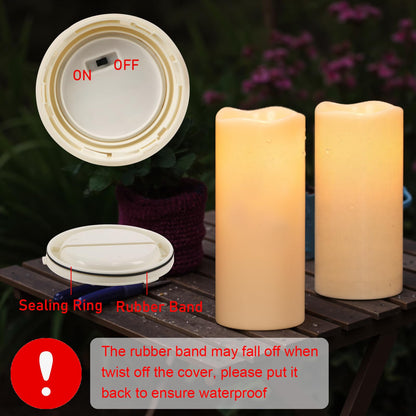 Wondise Solar Powered Flameless Candles IP65 Outdoor Waterproof Rechargeable LED Candles Battery Operated Dusk to Dawn Plastic for Camping Patio Porch Lanterns(2 Pack, 4" D x 8" H x 10" H)