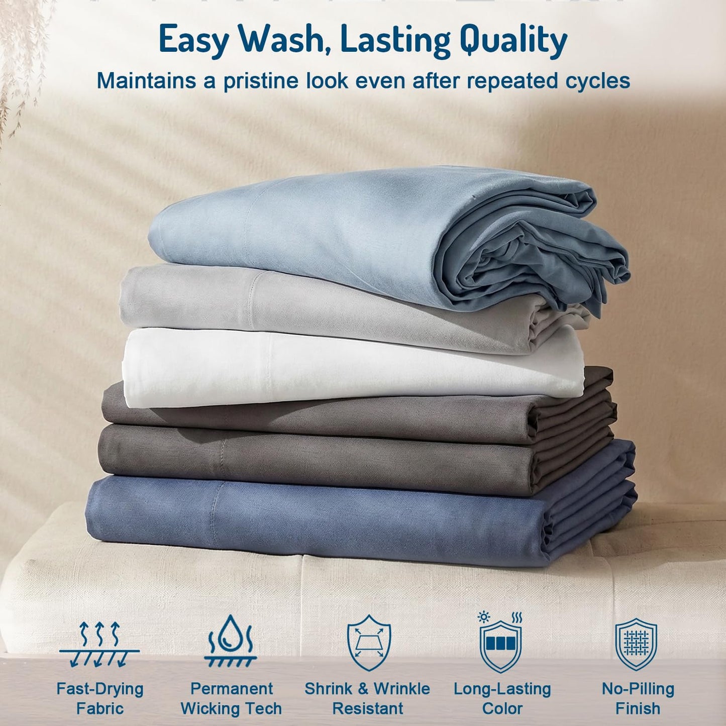 Degrees of Comfort Coolmax® Cooling Bed Sheets California King Size for Hot Sleepers, Moisture Wicking Sheet Set for Night Sweats, Deep Pocket, Ultra Soft, Cozy for All Seasons, Light Grey 4 Pieces