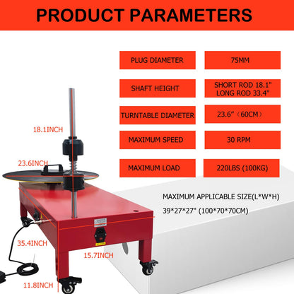 HayWHNKN Electric Stretch Film Wrapping Machine 23.6INCH Turntable Diameter Single Shaft Electric Film Wrapping Machine for Pallet Packing Semi-Automatic Wrapper Machine110V