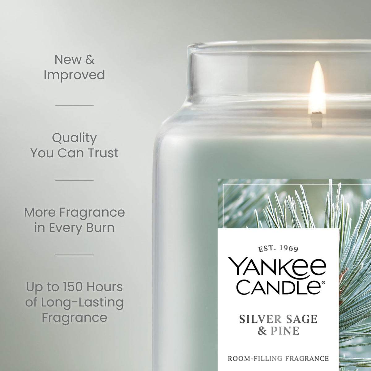 Yankee Candle, Silver Sage & Pine Fall Scented Candle, 22oz Large Jar with up to 150 Hour Burn Time
