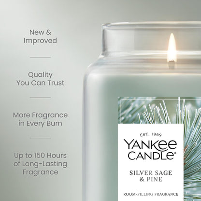 Yankee Candle, Silver Sage & Pine Fall Scented Candle, 22oz Large Jar with up to 150 Hour Burn Time