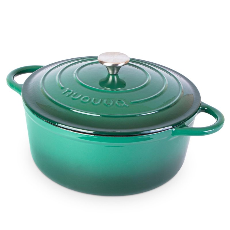Nuovva Enamelled Cast Iron Dutch Oven Pot with Lid – 6.4 Quart Non Stick Casserole Pot – Heavy Duty & Oven Safe up to 500° F for Bread Baking, Braising, Stews, Roasting – 28cm Dark Green