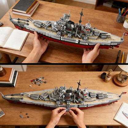 WW2 Military Bismarck Battleship Building Set Large-Sized Warship A Gift Compatible with Lego et for Adult Collection(2073 Pcs)