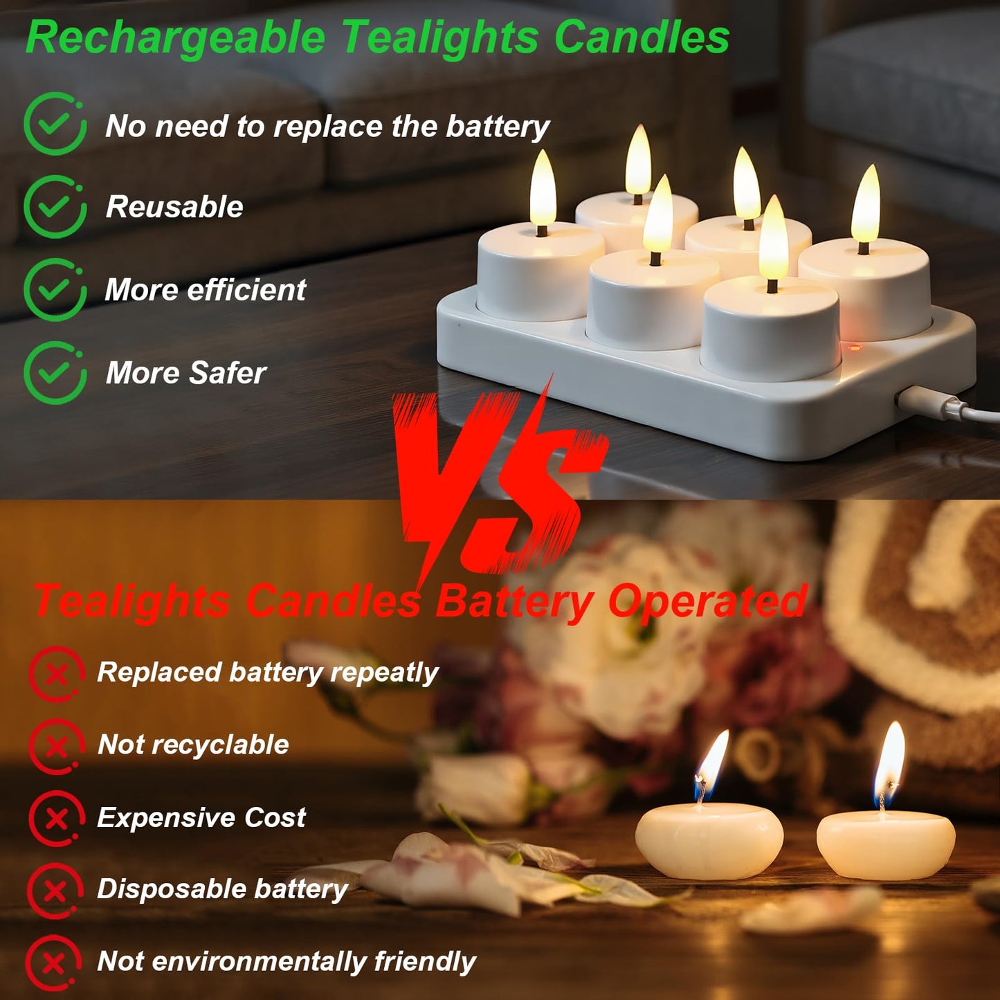 GenSwin Rechargeable Tea Lights Candles with Remote & Charging Base, 6 Pcs LED Tea Lights Candles Battery Operated, Flameless Timer Tealights for Wedding Christmas Halloween Decor (White, 1.57“x1.85”)