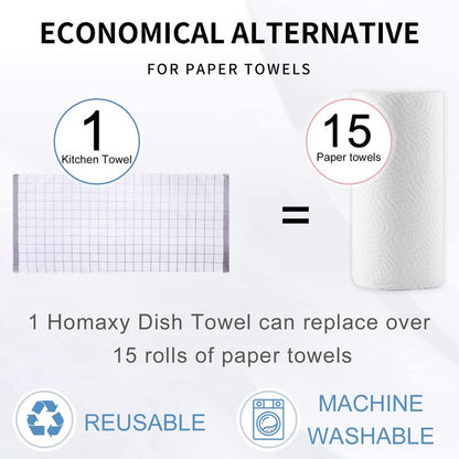 Homaxy 100% Cotton Terry Kitchen Towels(White, 13 x 28 inches), Checkered Designed, Soft and Super Absorbent Dish Towels, 8 Pack