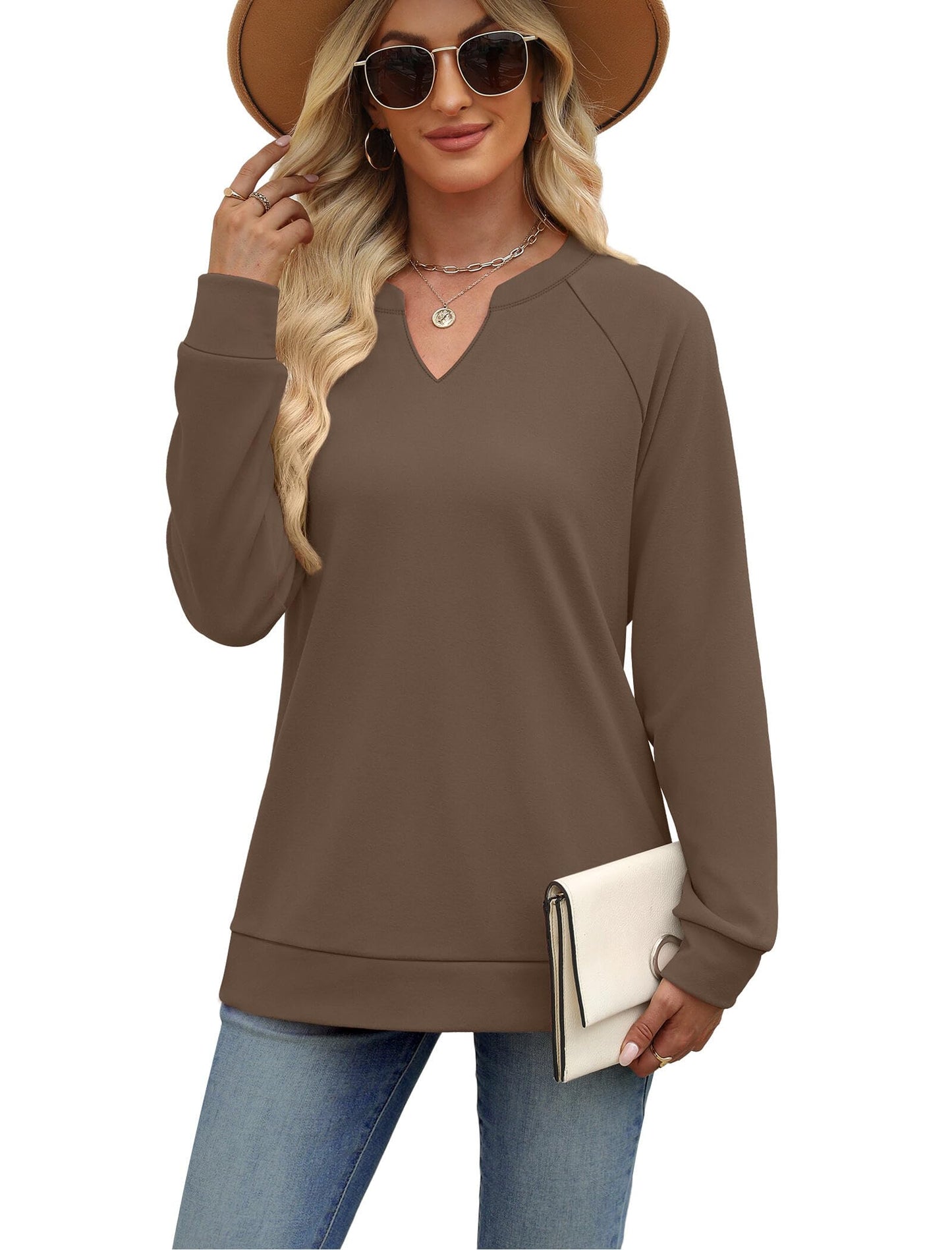 SAMPEEL Sweatshirts for Women V Neck Long Sleeve Shirts Lightweight Sweaters Fall Fashion Tops Outfits 2025
